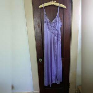 Vintage Val Mode Small Purple Sexy Leg Slit & Lace Nightgown Chemise Slip
